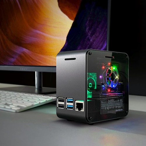 Stylish Raspberry Pi 4 Case - Matte Black Mini Tower with Cooling & RGB Light - Picture 4 of 11