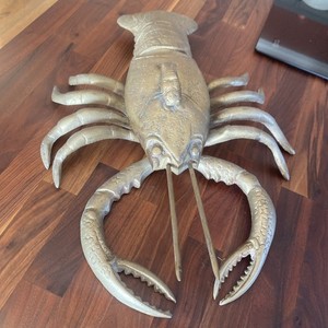 Large Antique Brass Lobster Figurine with Hidden Storage Box Nautical Decor VTG