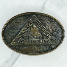 BTS 1978 Solid Brass Telephone Pioneers America Belt Buckle Made USA Vintage