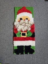 VTG Christmas Santa Claus with Bushy Beard Latch Hook Completed Wall Hanging Rug