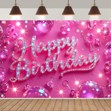 Pink Happy Birthday Backdrop for Women Hot Pink Happy Birthday Banner 70.8X43.3