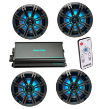Kicker Marine Audio System   4  6.5  RGB LED Speakers, 4-Channel Amp