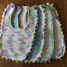 Handmade Crochet Baby Bibs. 100 Washable Cotton. Set of 4.