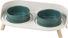 Elevated Ceramic Cat Dog Bowl Set with Splash Guard, Non-Slip Stand 2x480ml