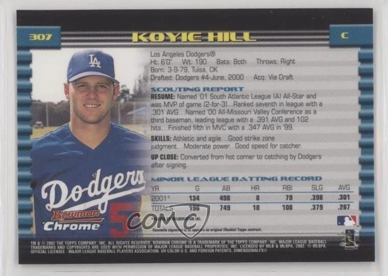 2002 Bowman Chrome Koyie Hill #307 - Image 2 of 2
