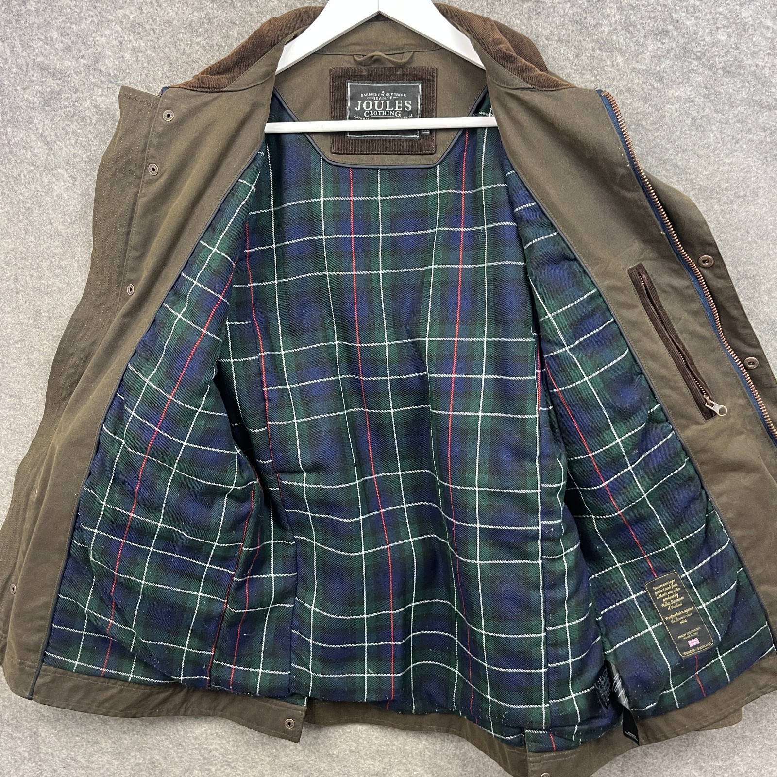 Joules Jacket Mens Medium Olive Halley Stevensons Wax Coat Plaid Lined Hunting image 9