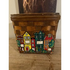 Vintage Caro-Nan Hand Painted Wooden Basket Purse Village Scene Smart Set Bag