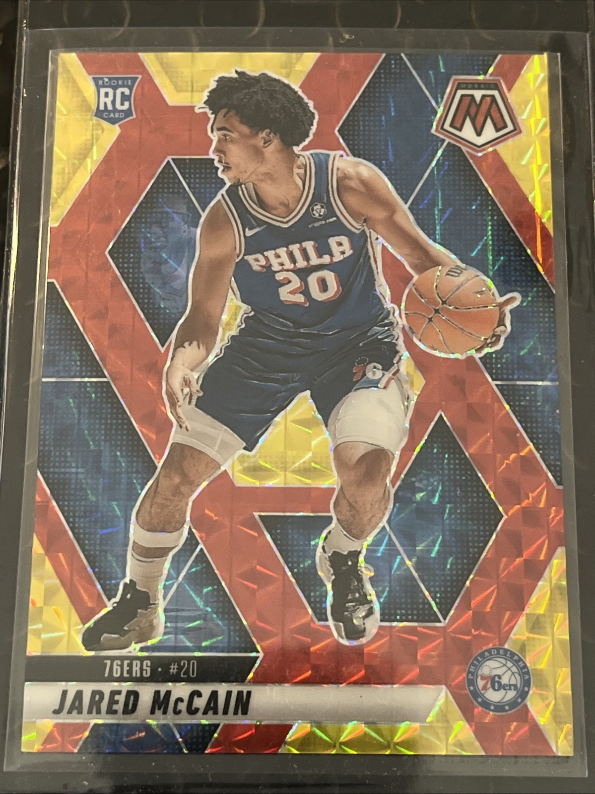 2024-25 Panini Mosaic Rookies Jared McCain #228 Choice Fusion Red & Yellow /75