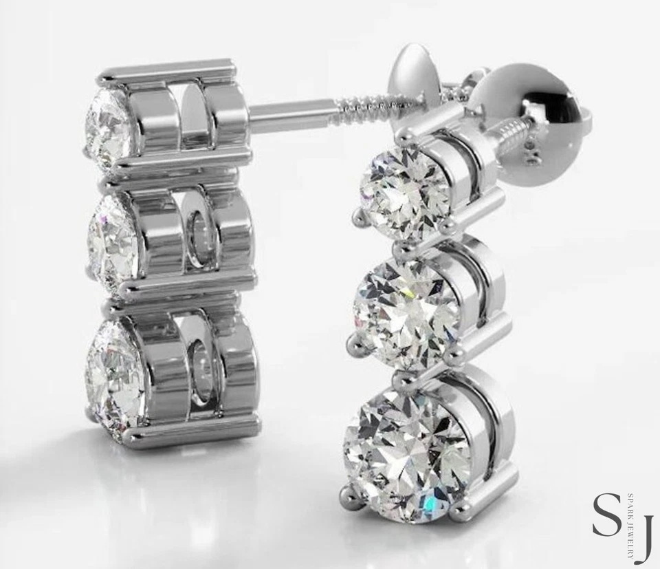 Pendiente de boda de moissanita VVS1 3 TCW corte redondo caída/colgante oro blanco sólido de 14 k Foto 2 de 4