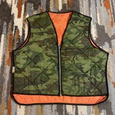 Vintage Hunting Vest Reversible Camo Safety Orange Zip Up L Pockets Lightweight