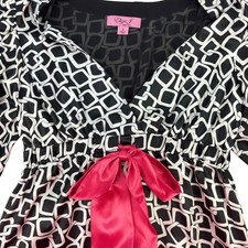 Eliza J Womens 6 Dress Black White Geometric Pink Bow V-Neck 3/4 Puff Sleeve