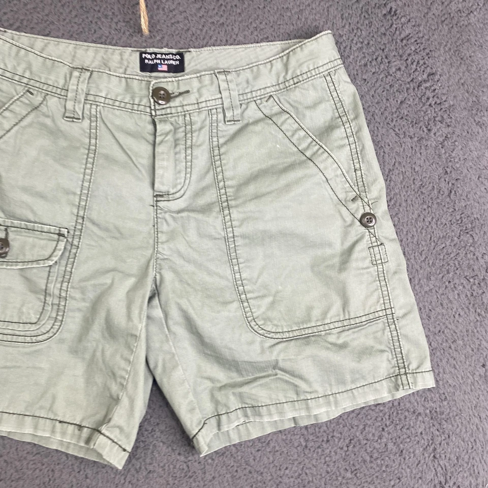 Pantalones Cortos Polo Jeans Co Ralph Lauren Para Mujer 4 Verdes Utilidad Carga Algodón Sarga Foto 3 de 4