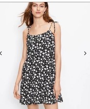 Loft Womens Black Ivory Seashell Bow Strap Tiered Swing Mini Dress Size PM