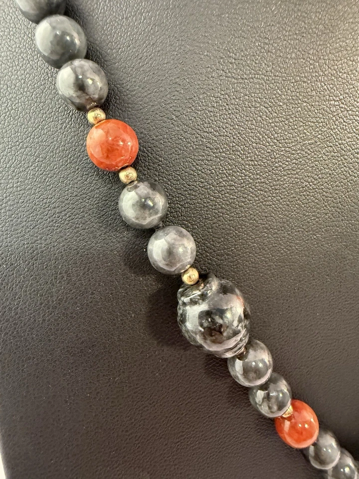 Collar grande colgante y cuentas de jaspe de piedras preciosas duras talladas a mano chino de colección Foto 4 de 4