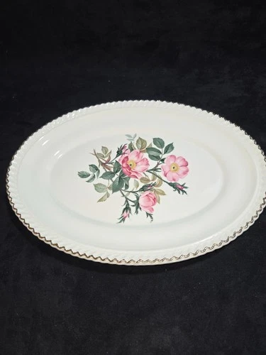 Harker Pottery Co 22KT Gold Rimmed Floral Pink Wild Rose 11 1/2" Platter