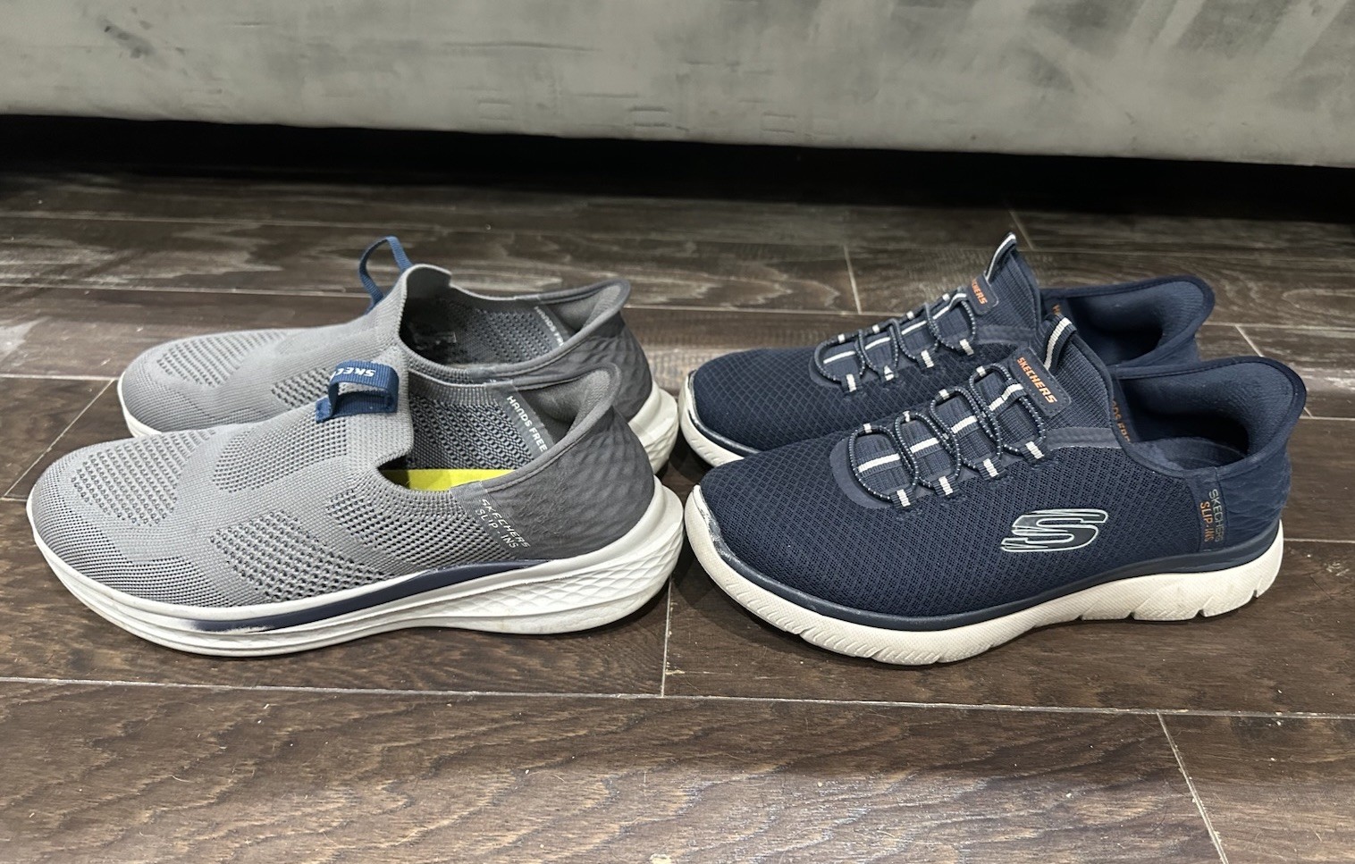 Lotto 2 paia scarpe sneakers uomo Skechers slip in grigio blu navy taglia 9