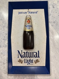 Natural Light Beer 16 3/4 x 9 1/2 Molded Plastic Advertising Sign w/Bottle