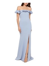 XSCAPE Womens Light Blue Cap Sleeve Full-Length Evening Shift Dress 8