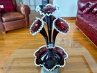 FENTON Epergne Amethyst Purple Opalescent Milk Glass 4 Horn Vase Bowl 17” Vtg