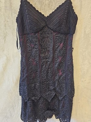 sue wong crochet dress Sue Wong Crochet Lace Overlay Dress Size 8
