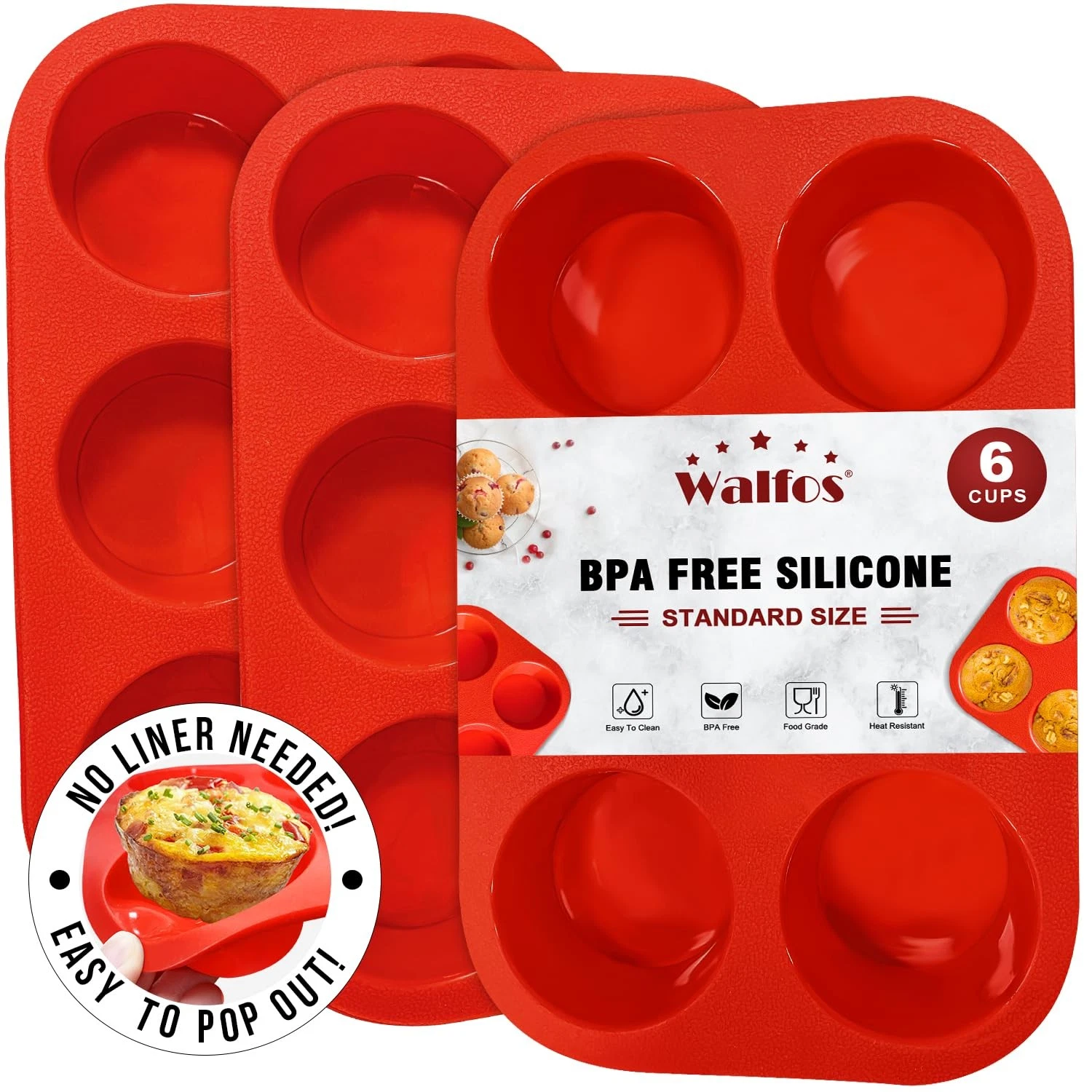 3 Pack 6-Cup Silicone Muffin Pan Non-Stick Cupcake Baking Tray BPA Free