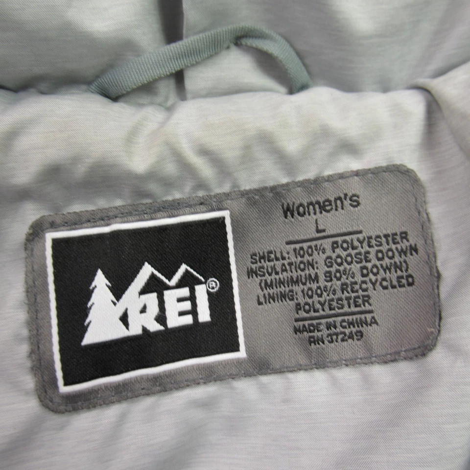 Abrigo REI para mujer grande cremallera completa manga larga exterior gris acolchado Foto 3 de 4