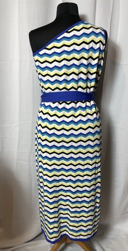 MING WANG MAXI DRESS KNIT ONE SHOULDER CHEVRON STRIPE MULTICOLR SIZE XL
