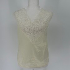 Vtg 80s Metropolitan Women Ivory Lace Trim V Neck Sheer Lingerie Coquette Fairy