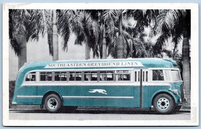 Postcard Southeastern Greyhound Lines Bus Coach Ad Route Map On Back C107