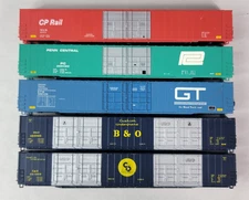 N Scale - Lot of 5x - 85' HI-Cube Box Car - Different Roads - No wheels