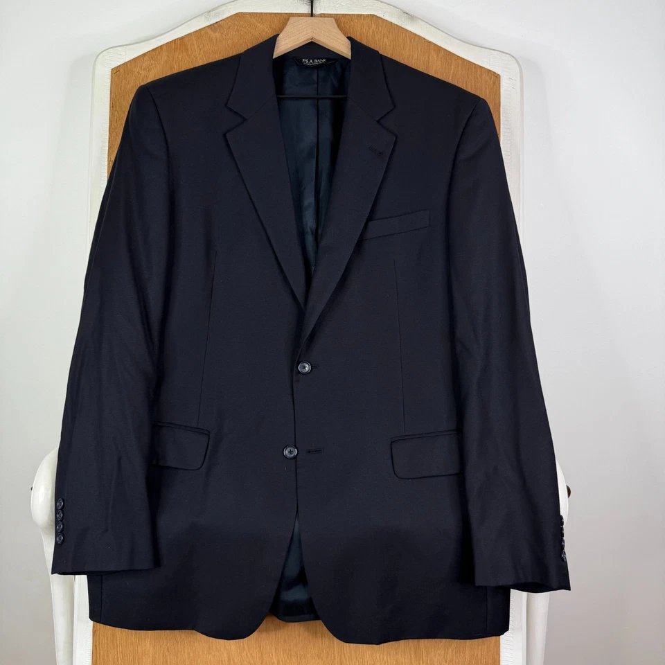 Jos A Bank Suit Mens 44L Midnight NAvy Blue 2 Button 100% Wool Pants 38x33 Pleat - Image 2 of 4