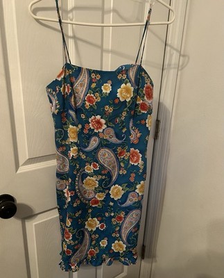 NWOT Y2K Womens Rampage Sleeveless Blue Paisley Dress Sz 7 Zip Closure Mid Thigh