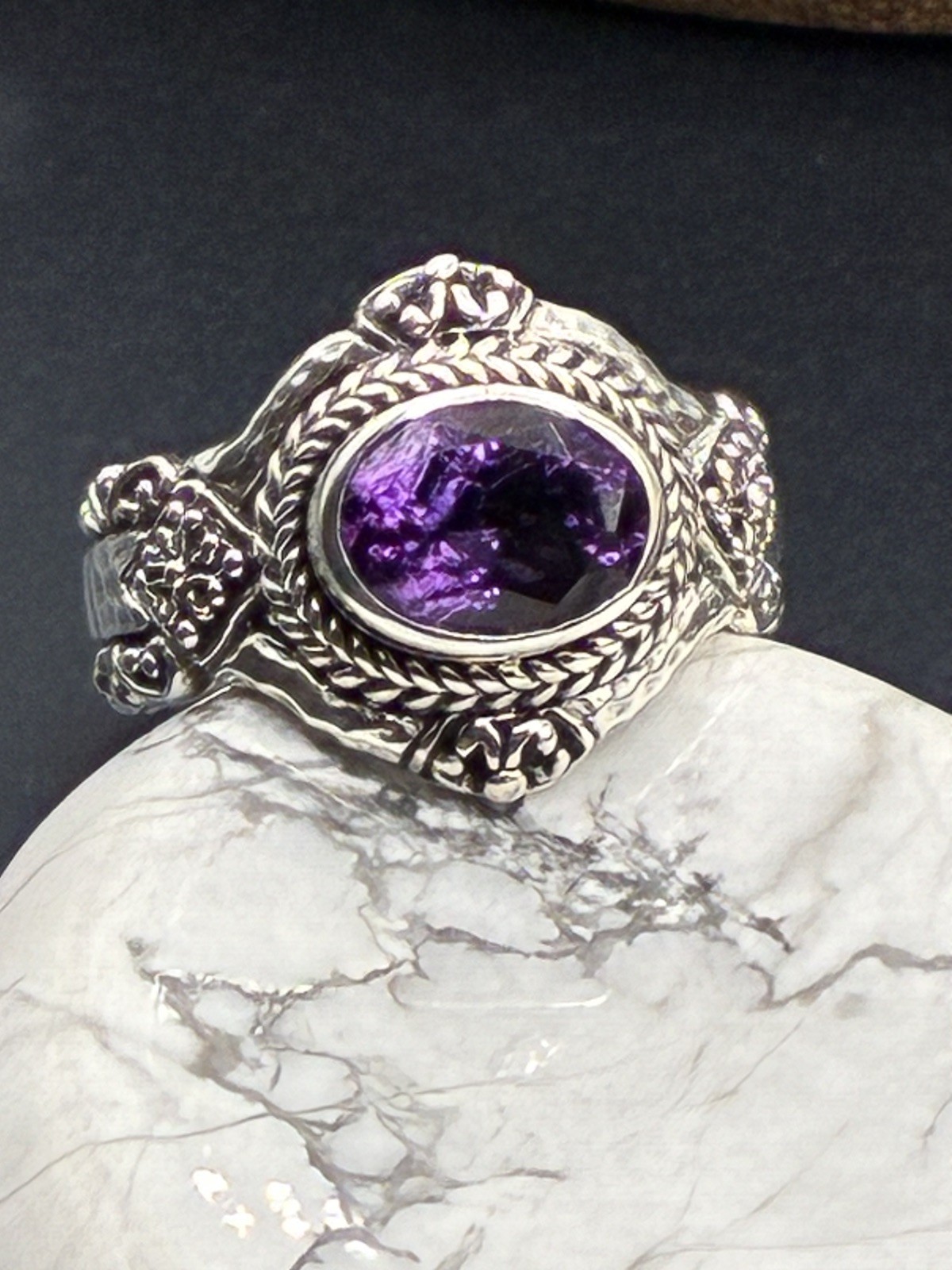 Sarda Brazilian Amethyst and Sterling Silver Size 8 Solitaire Ring
