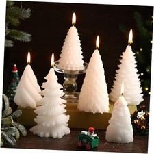 6 Pieces Christmas Candles Winter Christmas Cone Pinecone Wax Large White Tree