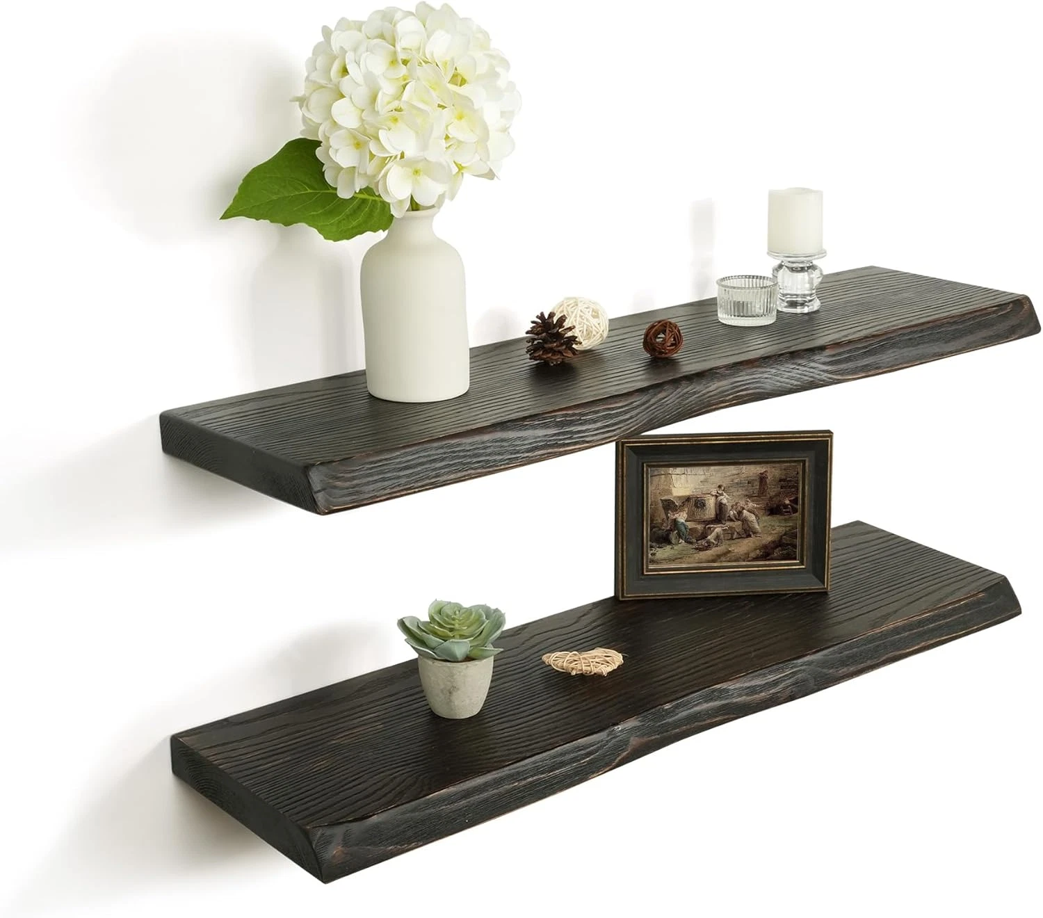 32" Wooden Floating Shelves Set of 2, Natural Finish for Any Room