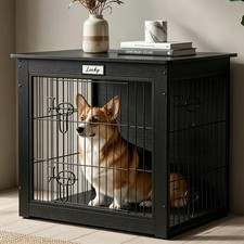 Black Dog Crate Furniture End Table Wooden Indoor Kennel Side Door Small Medium