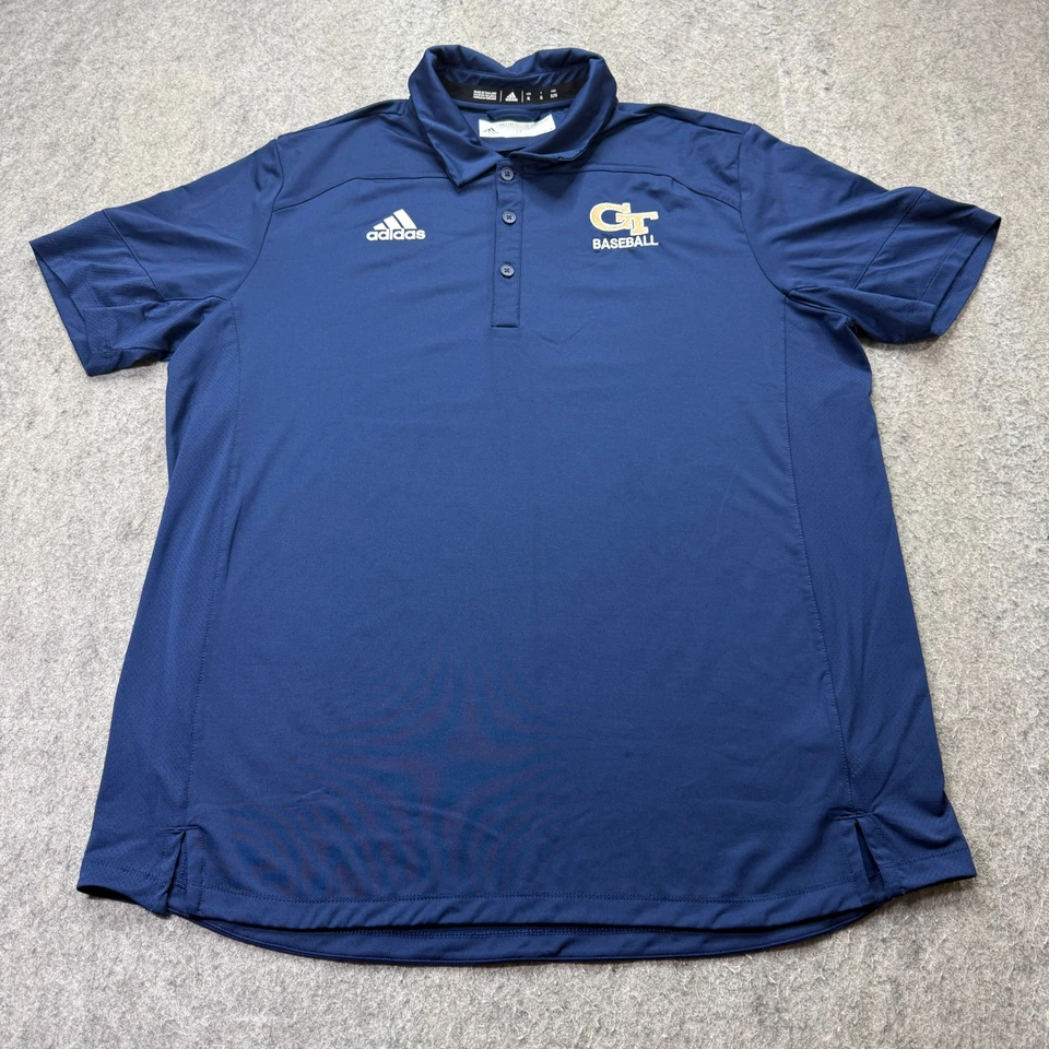 Georgia Tech Yellow Jackets Adidas Polo Shirt Men XL Blue Performance Baseball - Image 2 of 4