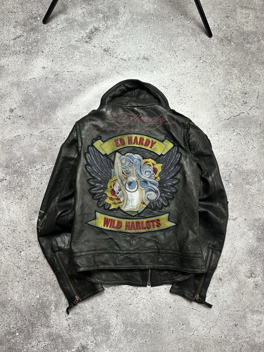 Vintage Ed Hardy by Christian Audigier Leather Jacket Women's