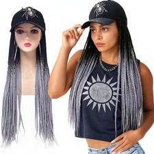 ELVAELFI Baseball Cap Wig 24-Inch Crochet Box Braids, Ombre Silver Grey Wig 3x B