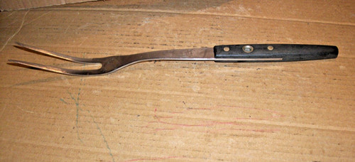 Vintage Flint Meat Carving/Serving Fork - Black Center Hole Handle Stainless USA