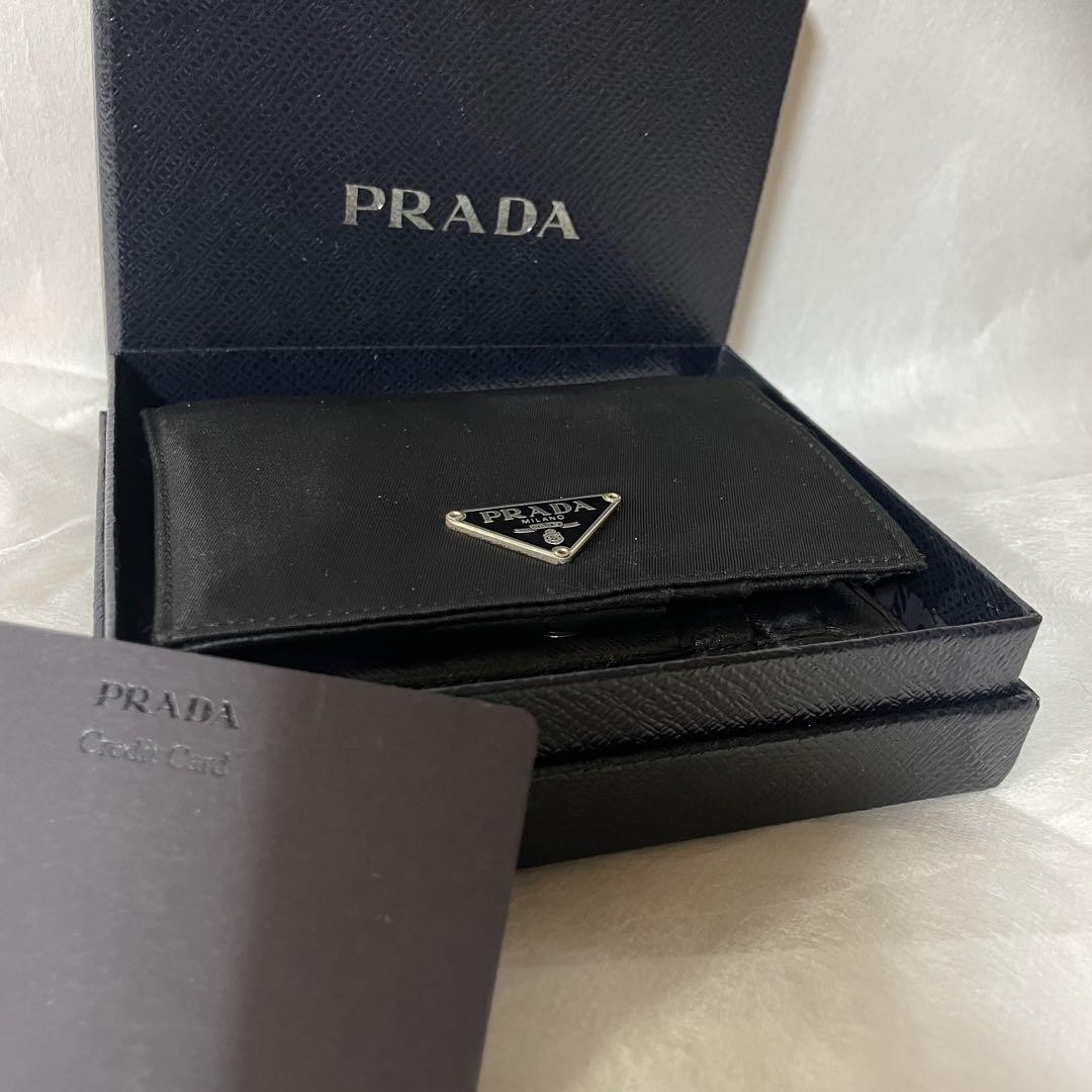 Prada Testo Nylon Saffiano Leather Bifold Wallet in Black 12x9cm with Box