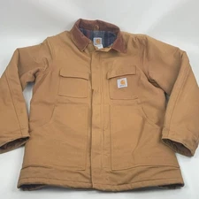 Vtg 1990s Long Carhartt Tan Canvas Jacket SZ 38 reg Wool lined Pockets EUC