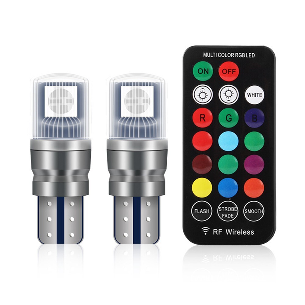 T10 RGB LED Bulb Aluminum Alloy Remote Control Wedge Dome License Plate ...