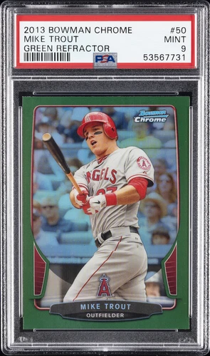 2013 BOWMAN CHROME GREEN REFRACTOR #50 MIKE TROUT PSA 9