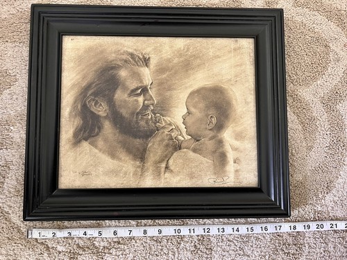 Signed David Bowman 15x17.5 Inch ‘Precious’ Framed Canvas Jesus Christ and Baby - Picture 2 of 8