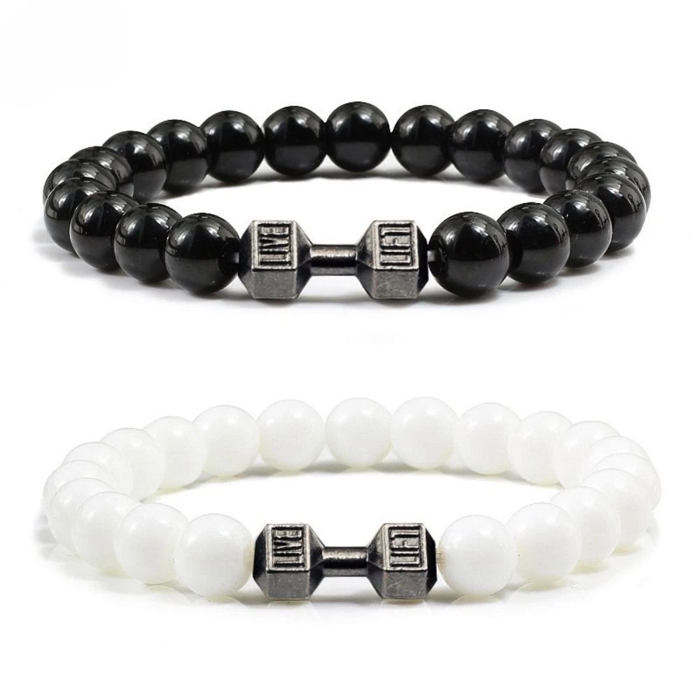 Amazon.com: VUATUS New 2024 Black Stone Beads Men Bracelet Barbell Jewelry  Male Female Fit Life Dumbbell Bracelets Prayer Fashion Accessories Creative  Gift: Clothing, Shoes & Jewelry