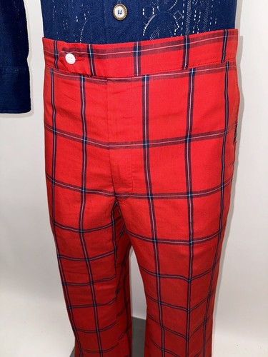 Vintage Jaymar Pants Mens 70s Hippy Beatnik Leisure Suit Disco Plaid MCM 38 29 - Picture 6 of 16