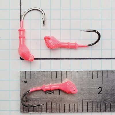3pcs Yellowtail Shrimp Jig Heads 1/8oz PINK - Black Nickel 2X