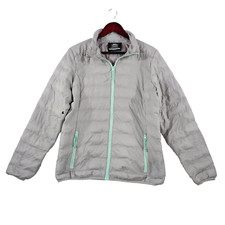 Trespass Packaway Womens Puffer Jacket Blue Zip Detail Mock Neck Gray Size L