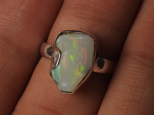 Australian Opal Natural Polished Rough Silver Ring Gift For MS - Picture 13 of 16